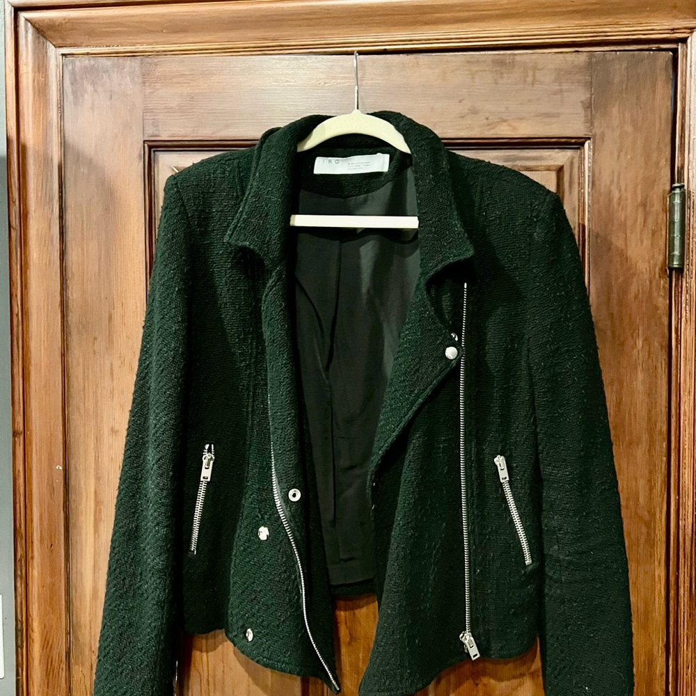 IRO Black Textured moto jacket with Zipper Accents